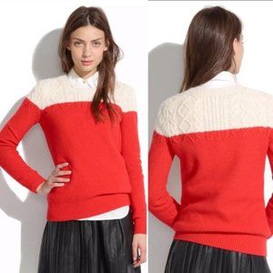 Madewell Cable knit Color block Crewneck Sweater